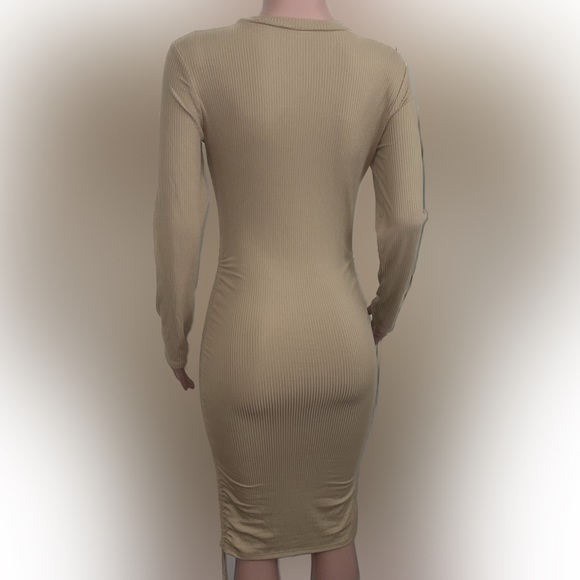 Ribbed Drawstring Stretch Midi Dress - Picture 5 of 7